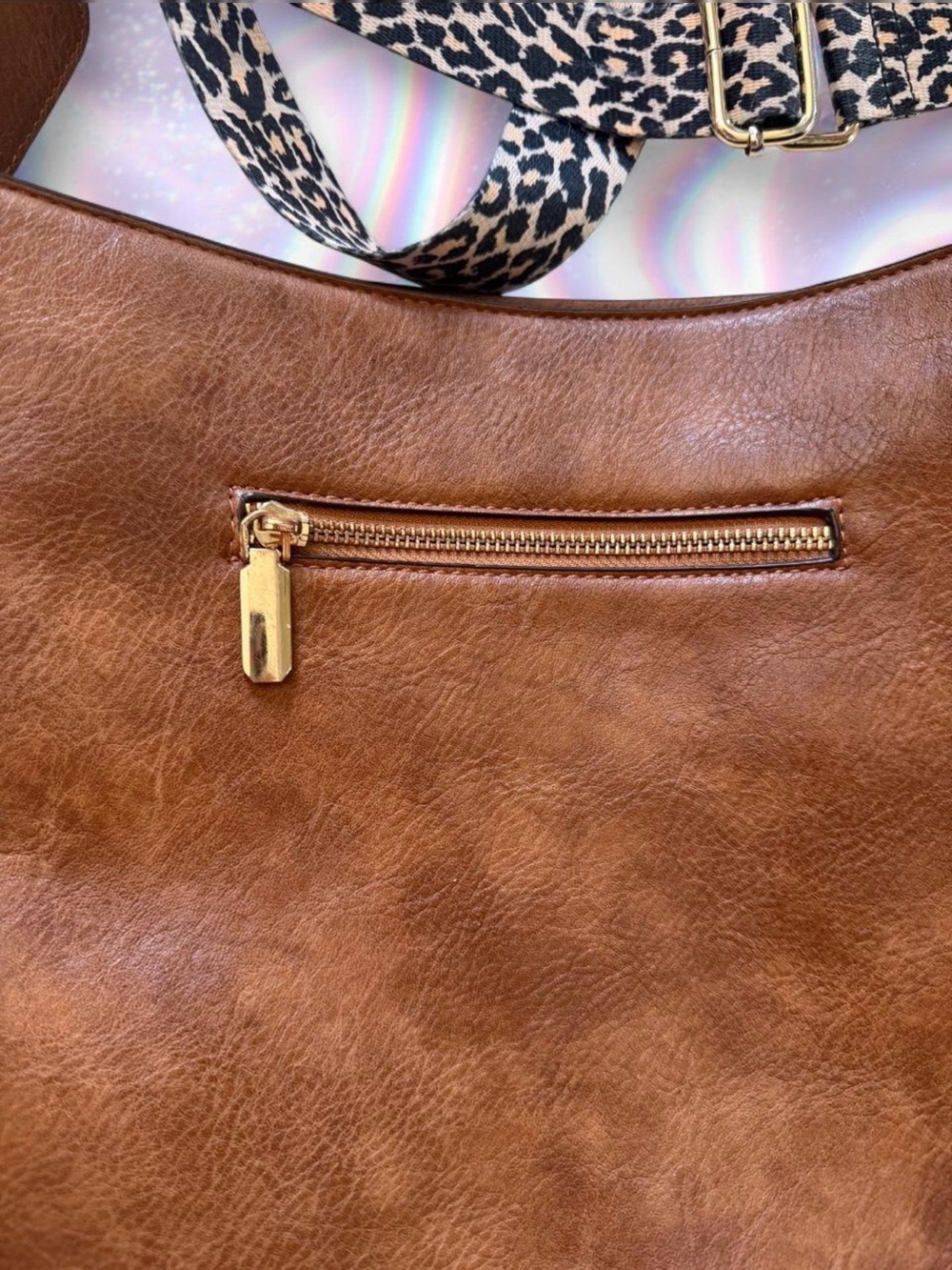 Women’s Brown Crossbody Bag with Leopard Print Strap - Picture 6 of 6